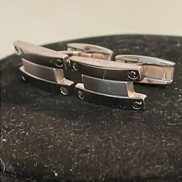 Vintage-1930s-1” x 1” engravable rectangular polished stainless steel cuff links - Picture 6 of 15